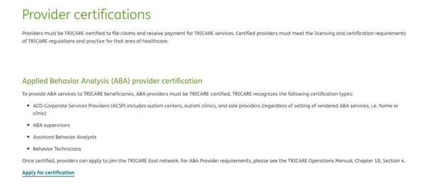 TRICARE Certification Application